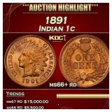 1891 Indian Cent 1c ms66+ rd SEGS