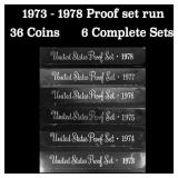 1973-1978 Proof Set Run 36 Coins 6 Complete Sets