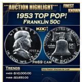 1953 Proof Franklin Half Dollar TOP POP! 50c pr69
