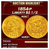 1854-p Gold Liberty Quarter Eagle $2 1/2 ms63+ SEG