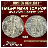 1943-p Walking Liberty Half Dollar Near Top Pop! 5