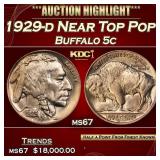 1929-d Buffalo Nickel Near Top Pop! 5c ms67 SEGS