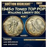 1945-d Walking Liberty Half Dollar Toned TOP POP!