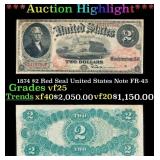 1874 $2 Red Seal United States Note Grades vf+ FR-