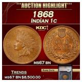 1868 Indian Cent 1c ms67 bn SEGS