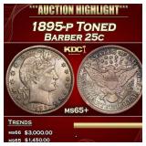 1895-p Barber Quarter Toned 25c ms65+ SEGS