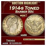 1914-s Barber Half Dollars Toned 50c ms66 SEGS
