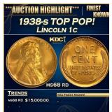 1938-s Lincoln Cent TOP POP! 1c ms68 rd SEGS