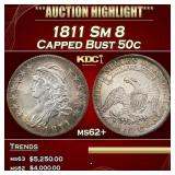 1811 Sm 8 Capped Bust Half Dollar 50c ms62+ USCG