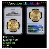 NGC 1900-p Gold Liberty Double Eagle $20 au58 NGC