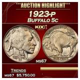 1923-p Buffalo Nickel 5c ms67 SEGS