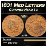 1831 Med Letters Coronet Head Large Cent 1c Grades
