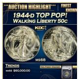 1944-d Walking Liberty Half Dollar TOP POP! 50c ms