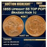 1855 Upright 55 Braided Hair Large Cent TOP POP! 1