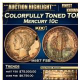 1917-d Mercury Dime Colorfully Toned TOP POP! 10c
