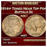 1914-p Buffalo Nickel Toned Near Top Pop! 5c ms67