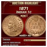 1871 Indian Cent 1c ms65+ rd SEGS