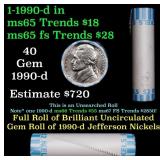 BU Shotgun Jefferson 5c roll, 1990-d 40 pcs Bank $
