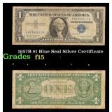 1957B $1 Blue Seal Silver Certificate Grades f+
