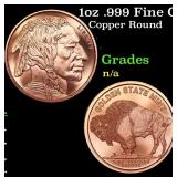 1oz .999 Fine Copper Bullion Round - Buffalo Nickl