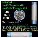 BU Shotgun Jefferson 5c roll, 1990-d 40 pcs Bank $