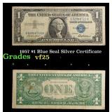 1957 $1 Blue Seal Silver Certificate Grades vf+