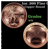 1oz .999 Fine Copper Bullion Round - Right to Bear