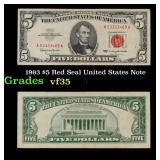 1963 $5 Red Seal United States Note Grades vf++