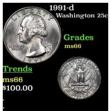 1991-d Washington Quarter 25c Grades GEM+ Unc