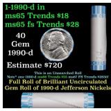 BU Shotgun Jefferson 5c roll, 1990-d 40 pcs Bank $