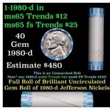 BU Shotgun Jefferson 5c roll, 1980-d 40 pcs Bank $