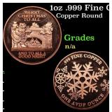 1oz .999 Fine Copper Bullion Round - Merry Chirstm