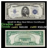 1934D $5 Blue Seal Silver Certificate Grades Selec