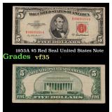 1953A $5 Red Seal United States Note Grades vf++