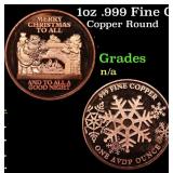 1oz .999 Fine Copper Bullion Round - Merry Chirstm