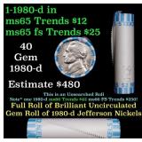 BU Shotgun Jefferson 5c roll, 1980-d 40 pcs Bank $