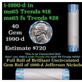 BU Shotgun Jefferson 5c roll, 1990-d 40 pcs Bank $