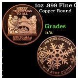 1oz .999 Fine Copper Bullion Round - Merry Chirstm
