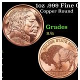 1oz .999 Fine Copper Bullion Round - Buffalo Nickl