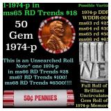 BU Shotgun Lincoln 1c roll, 1974-p 50 pcs Bank Wra