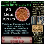 BU Shotgun Lincoln 1c roll, 1981-p 50 pcs Bank Wra