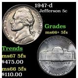 1947-d Jefferson Nickel 5c Grades GEM++ 5fs