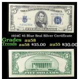 1934C $5 Blue Seal Silver Certificate Grades Choic