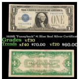 1928B $1 Blue Seal Silver Certificate Grades vf++