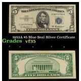 1953A $5 Blue Seal Silver Certificate Grades vf++