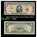 1963 $5 Red Seal United States Note Grades vf++