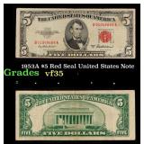 1953A $5 Red Seal United States Note Grades vf++