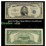 1953 $5 Blue Seal Silver Certificate Grades vf++