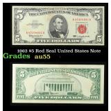 1963 $5 Red Seal United States Note Grades Choice