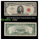 1963 $5 Red Seal United States Note Grades vf++